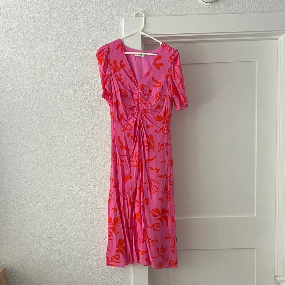 Like new RHODE Maci Midi Dress- Pink and Red - Size 4